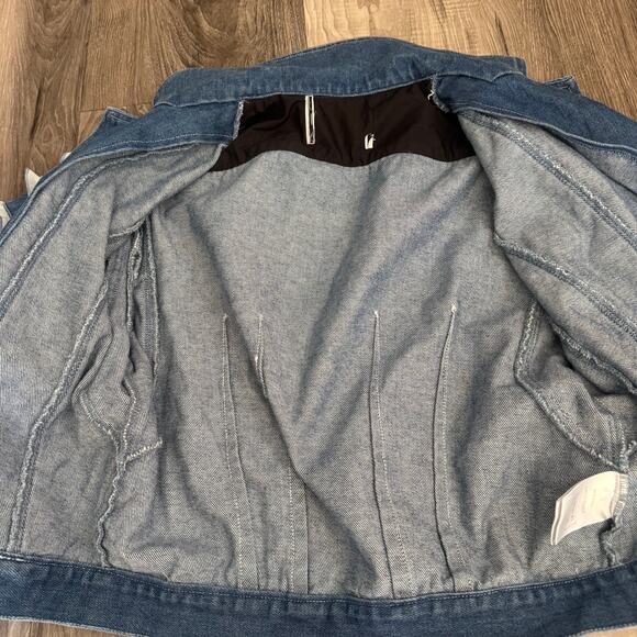 Cropped Ruffle Sleeve Denim Jacket Made Italy Parisian Couture Chic 36 - Picture 8 of 13